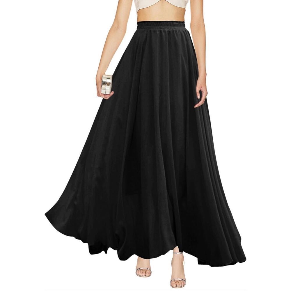 Women Full/Ankle Length Elastic Pleated Retro Maxi Chiffon Long Skirt Xxl
